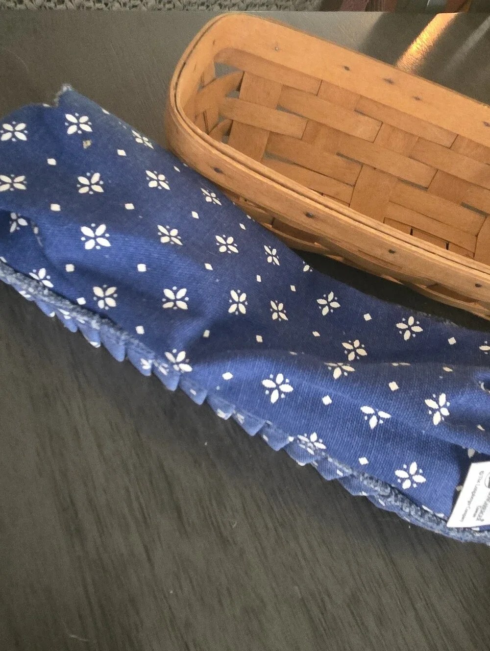 Vintage 1997 Longaberger Small Cracker Basket Blue Floral Liner